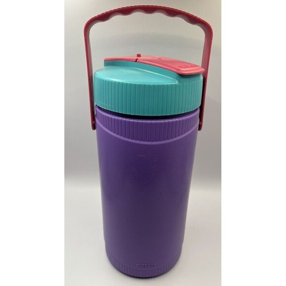 Vtg 90's Thermos Travel Container Beverage Cooler Purple Teal Pink - Picture 1 of 6